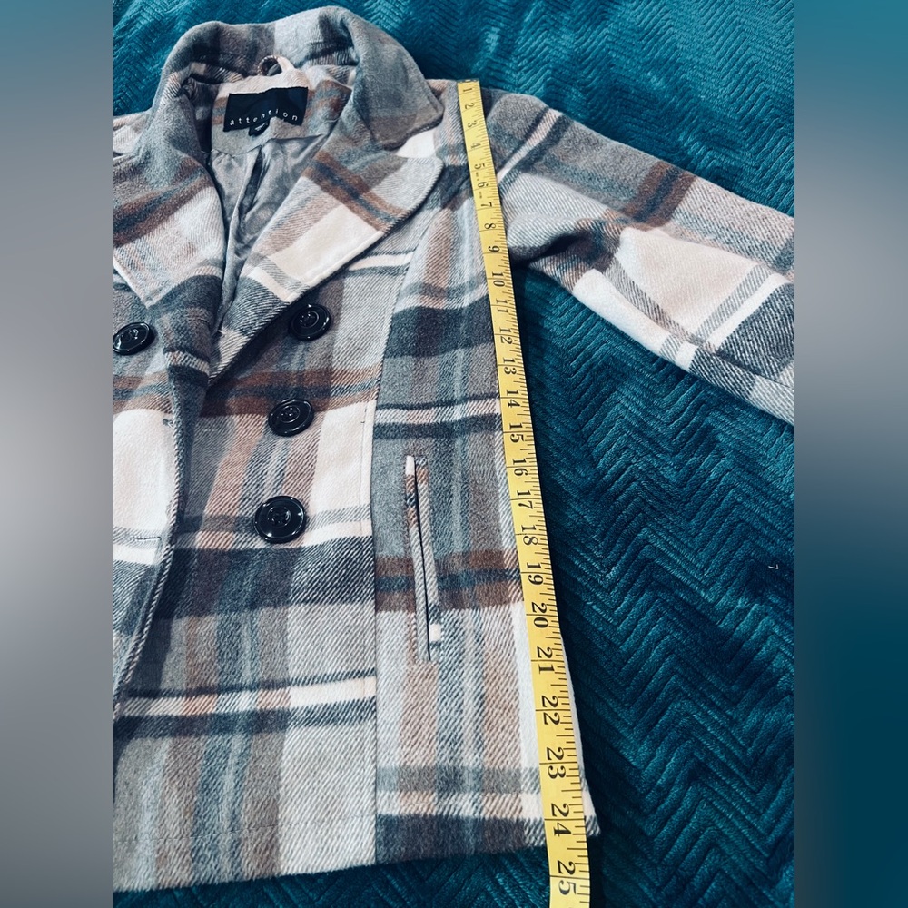 Attention Classic Gray Plaid Preppy Peacoat Women’s Small - Picture 5 of 8